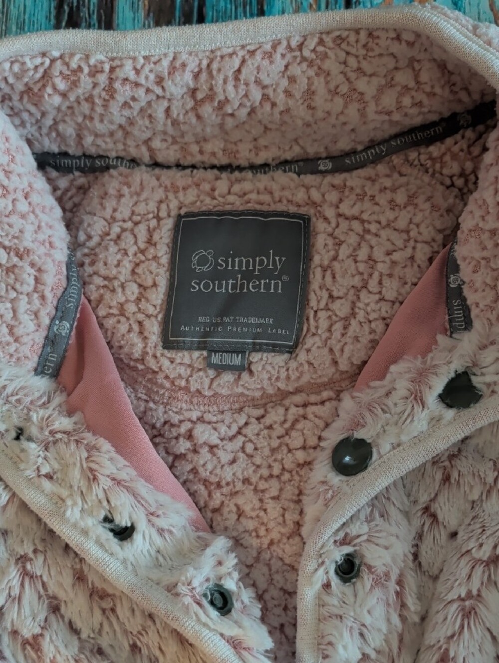 Simply Southern Light Pink Sherpa Pullover with Snap Buttons - Picture 3 of 6